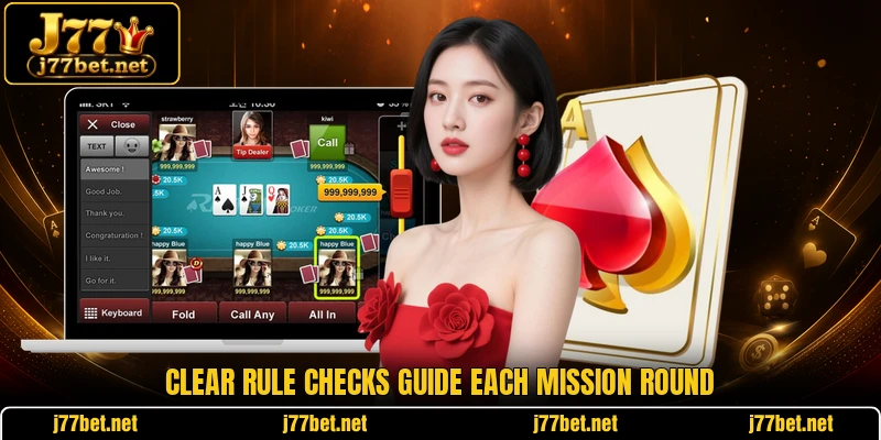 Clear rule checks guide each mission round Clear rule checks guide each mission round